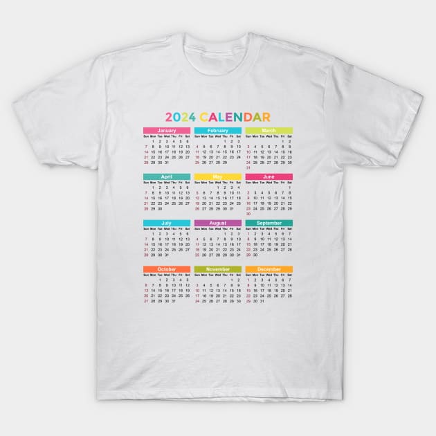 Colorful Minimalist Vertical 2024 Calendar T-Shirt by Jasmine Anderson